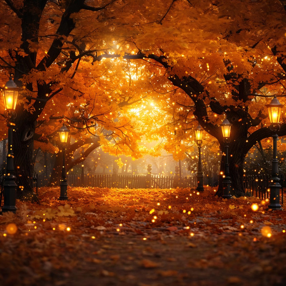 Fall Lantern Path with Falling Leaves Backdrop RR7-357