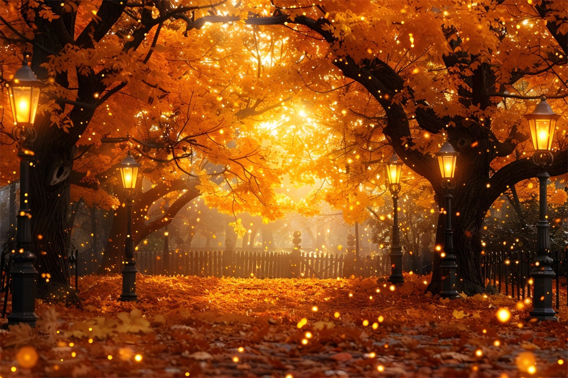 Fall Lantern Path with Falling Leaves Backdrop RR7-357