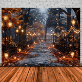 Halloween Enchanted Lantern Lit Pathway Backdrop RR7-358