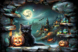 Halloween Village Black Cat Pumpkins Backdrop RR7-359