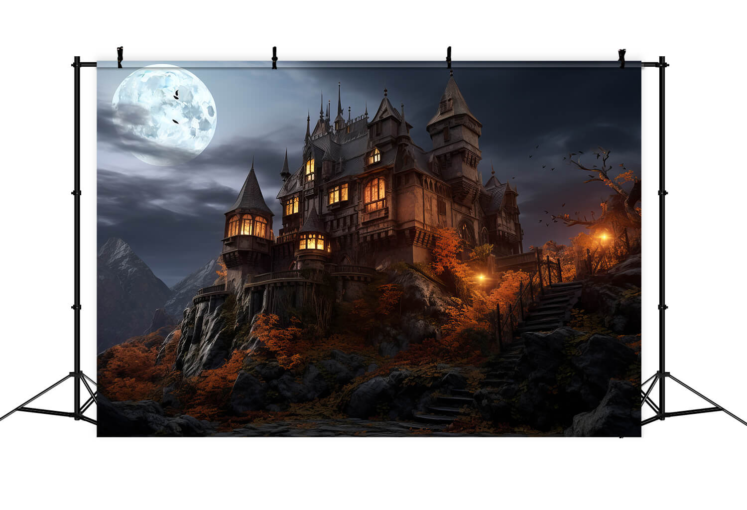 Halloween Full Moon Castle Photography Backdrop RR7-36