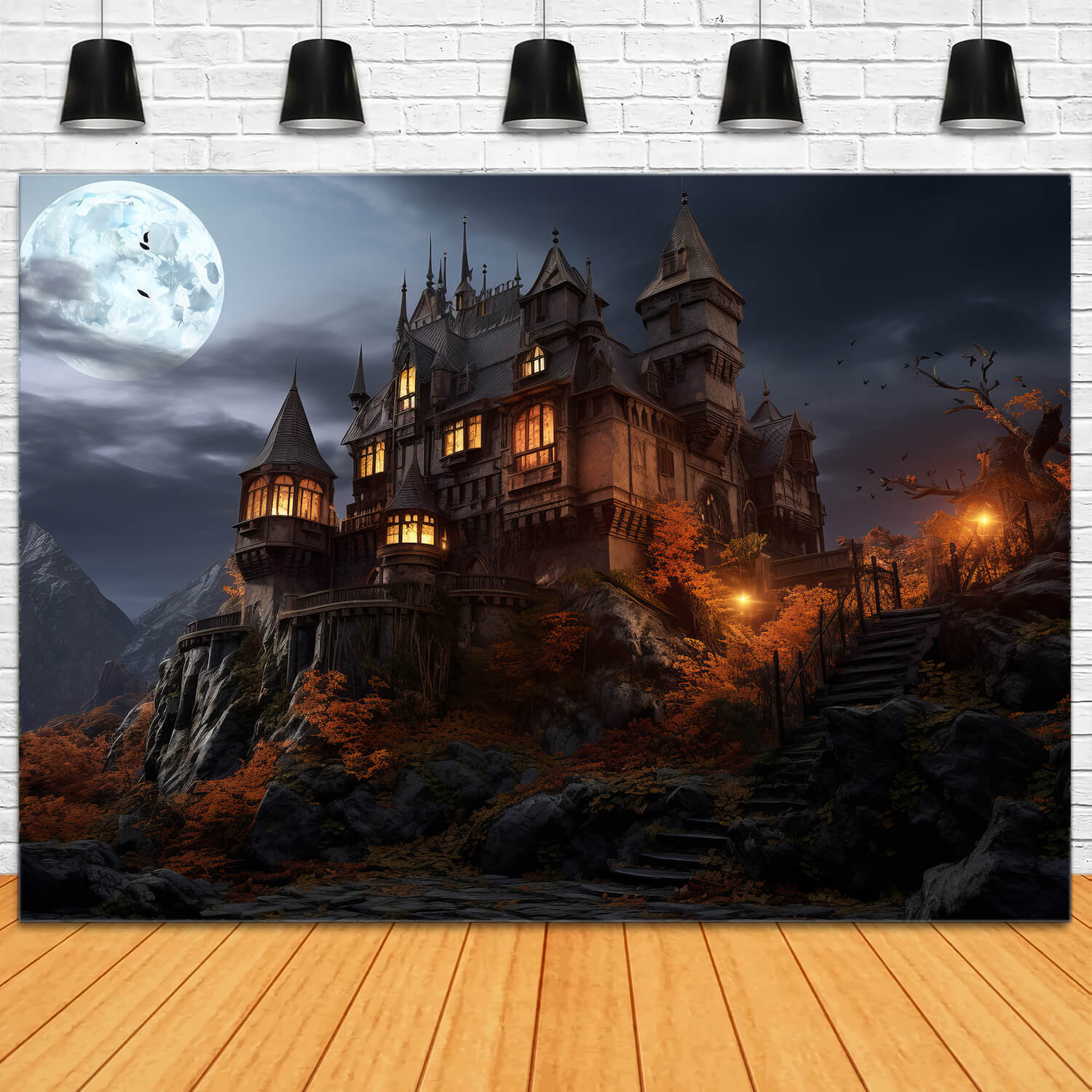 Halloween Full Moon Castle Photography Backdrop RR7-36