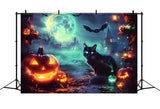 Halloween Moonlit Village Glowing Cat Backdrop RR7-361