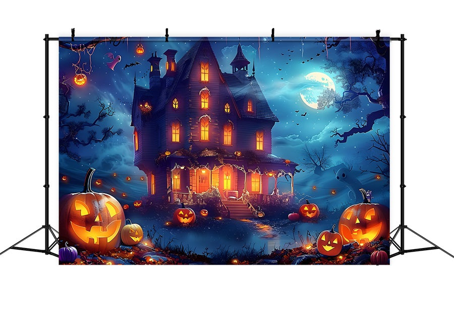 Halloween Haunted House Moonlit Night Backdrop RR7-362