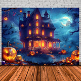 Halloween Haunted House Moonlit Night Backdrop RR7-362