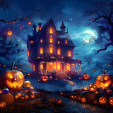 Halloween Haunted House Moonlit Night Backdrop RR7-362