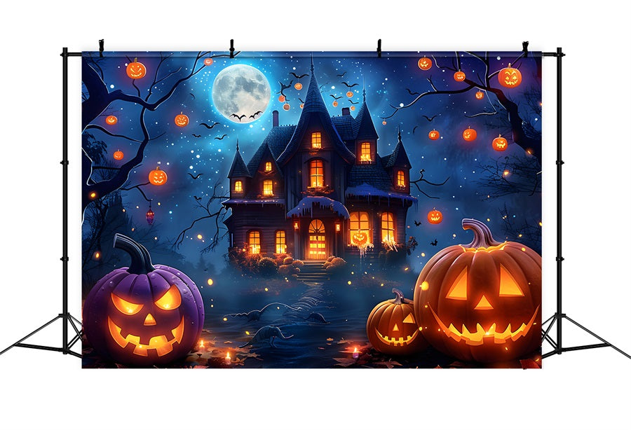 Halloween Village Midnight Moonlight Backdrop RR7-363