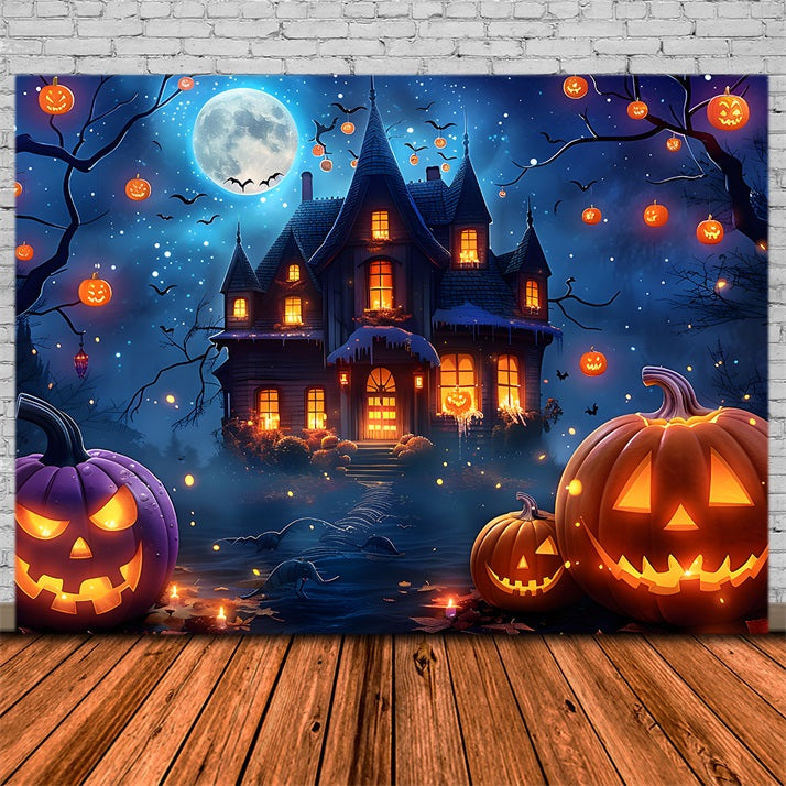 Halloween Village Midnight Moonlight Backdrop RR7-363