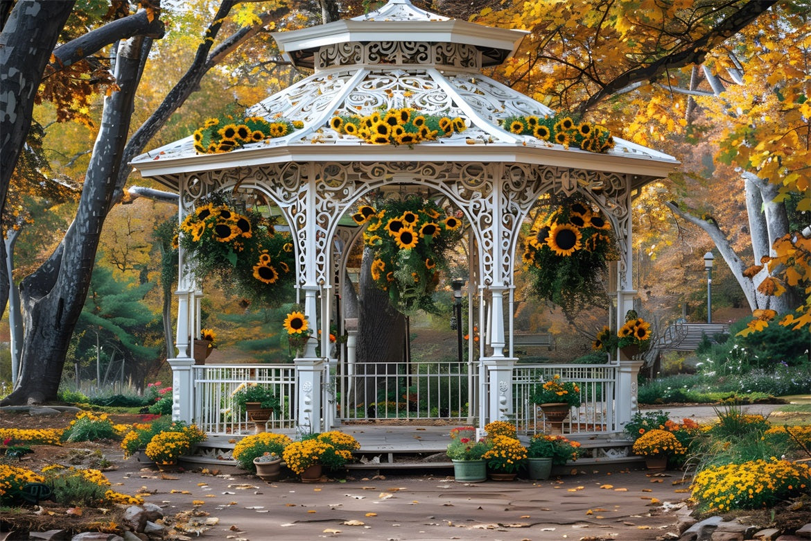 Autumn Sunflower Garden Gazebo Backdrop RR7-365