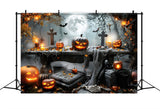 Halloween Graveyard Pumpkin Display Backdrop RR7-370