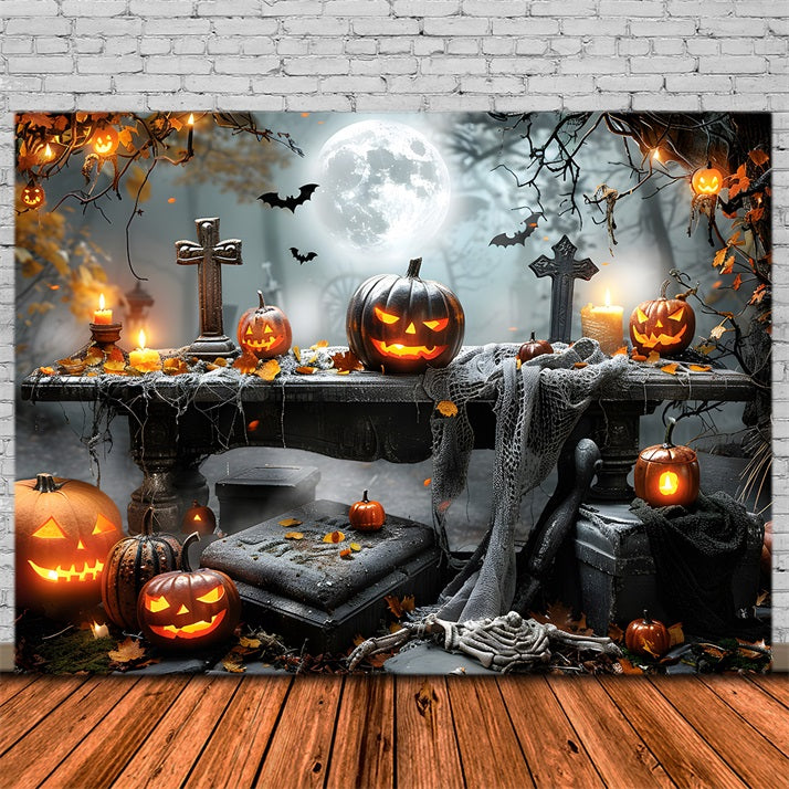 Halloween Graveyard Pumpkin Display Backdrop RR7-370