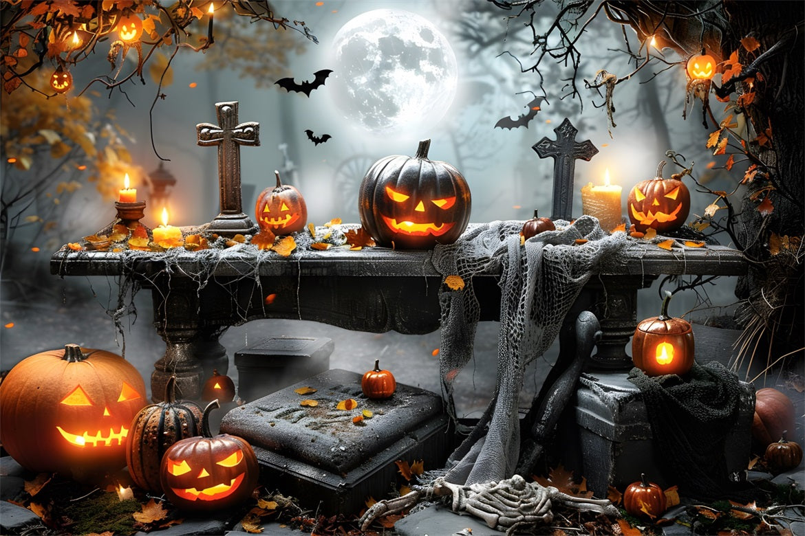 Halloween Graveyard Pumpkin Display Backdrop RR7-370