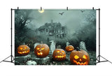 Halloween Haunted House Pumpkin Graveyard Backdrop RR7-371