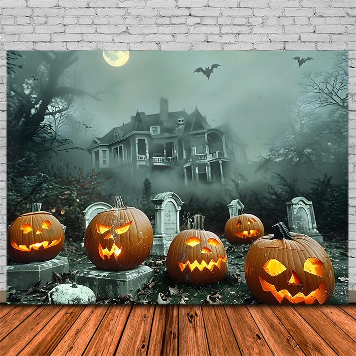 Halloween Haunted House Pumpkin Graveyard Backdrop RR7-371