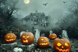 Halloween Haunted House Pumpkin Graveyard Backdrop RR7-371