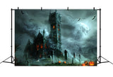 Halloween Gothic Castle with Pumpkin Graveyard Backdrop RR7-372