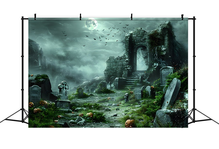 Halloween Haunted Ruins Pumpkin Graveyard Backdrop RR7-373