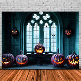 Halloween Gothic Window  Jack-o'-Lanterns Backdrop RR7-374