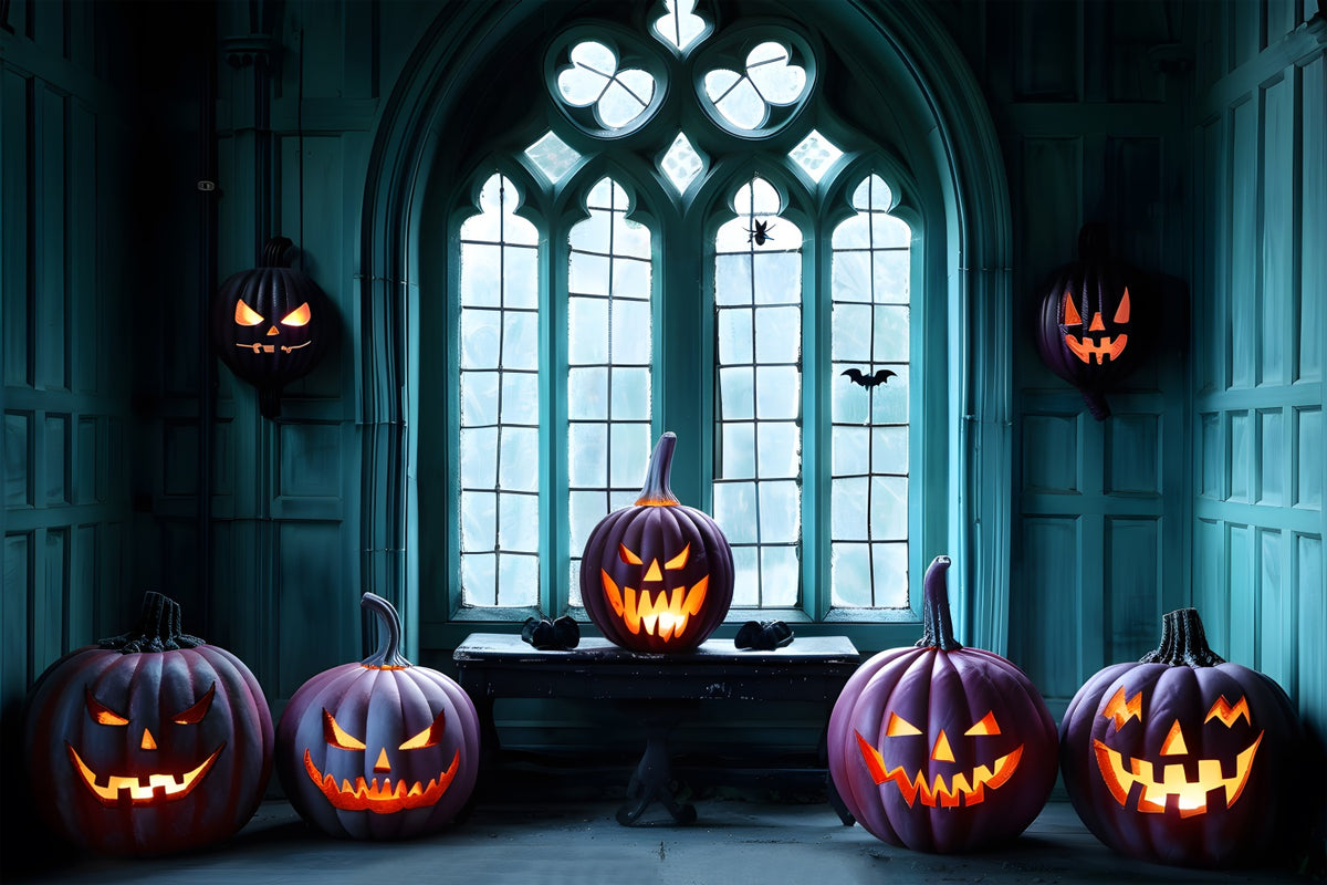 Halloween Gothic Window  Jack-o'-Lanterns Backdrop RR7-374