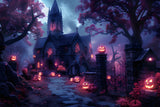 Halloween Haunted Church Jack-o'-Lantern Path Backdrop RR7-375