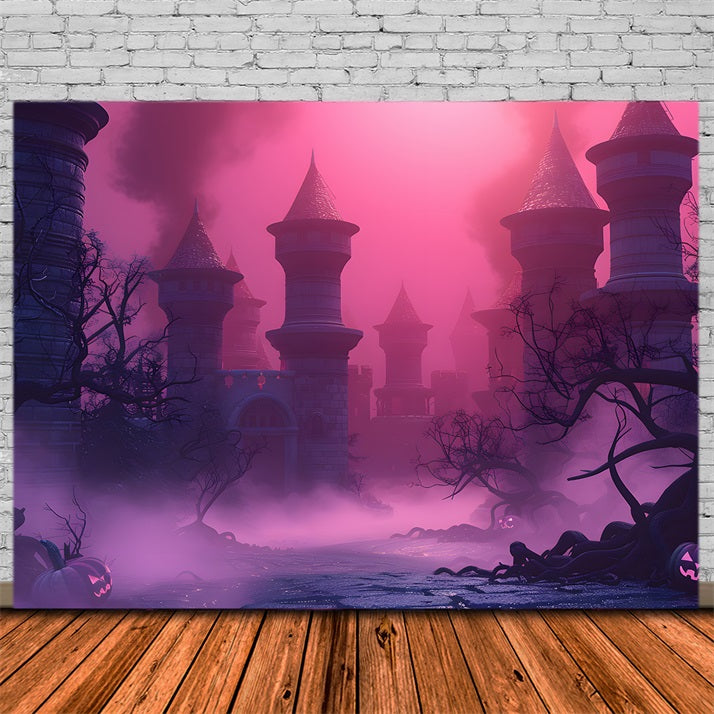 Halloween Haunted Castle Pink Mist Backdrop RR7-377