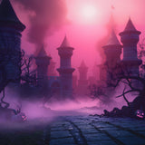 Halloween Haunted Castle Pink Mist Backdrop RR7-377