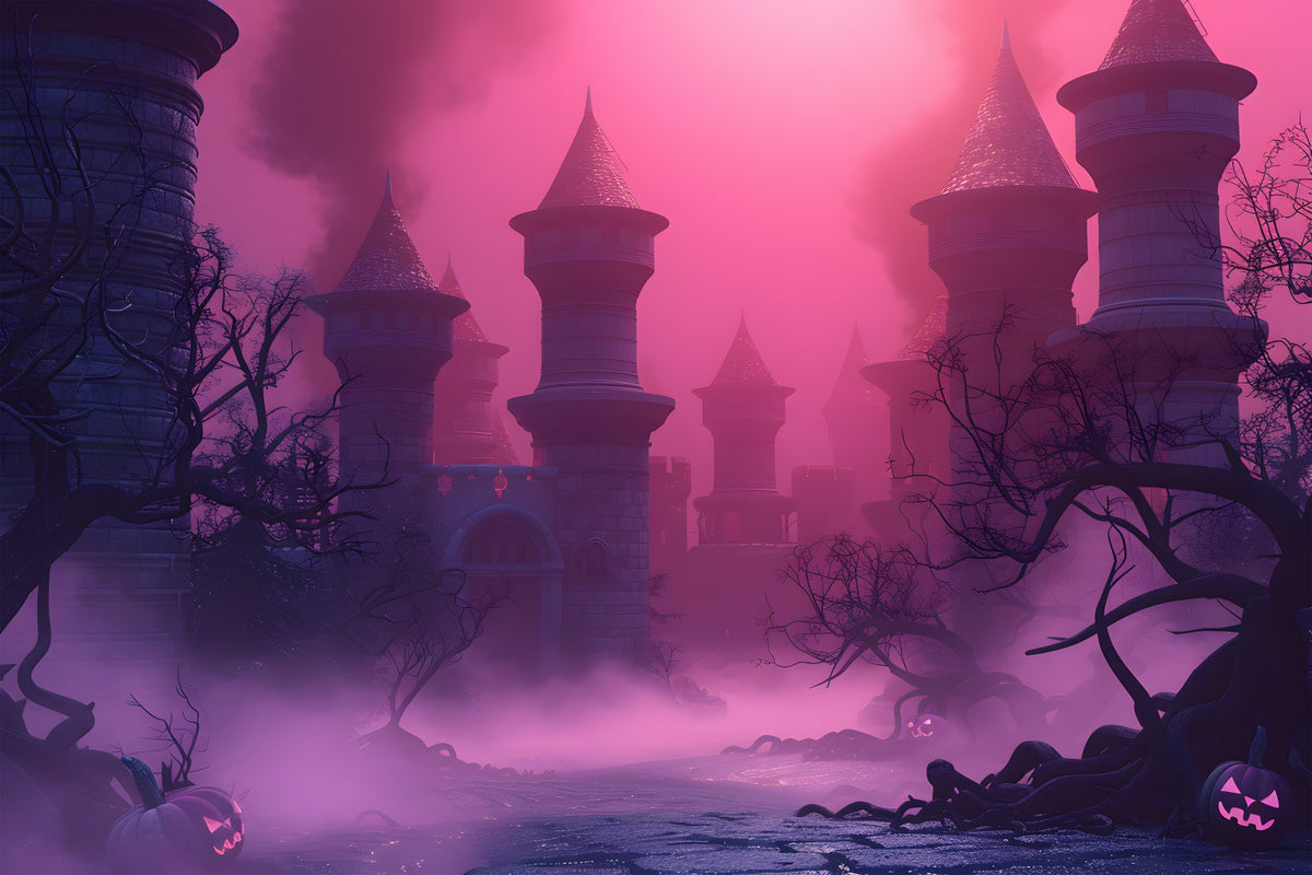 Halloween Haunted Castle Pink Mist Backdrop RR7-377