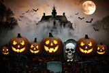 Halloween Graveyard Mansion Jack-o'-Lanterns Backdrop RR7-378