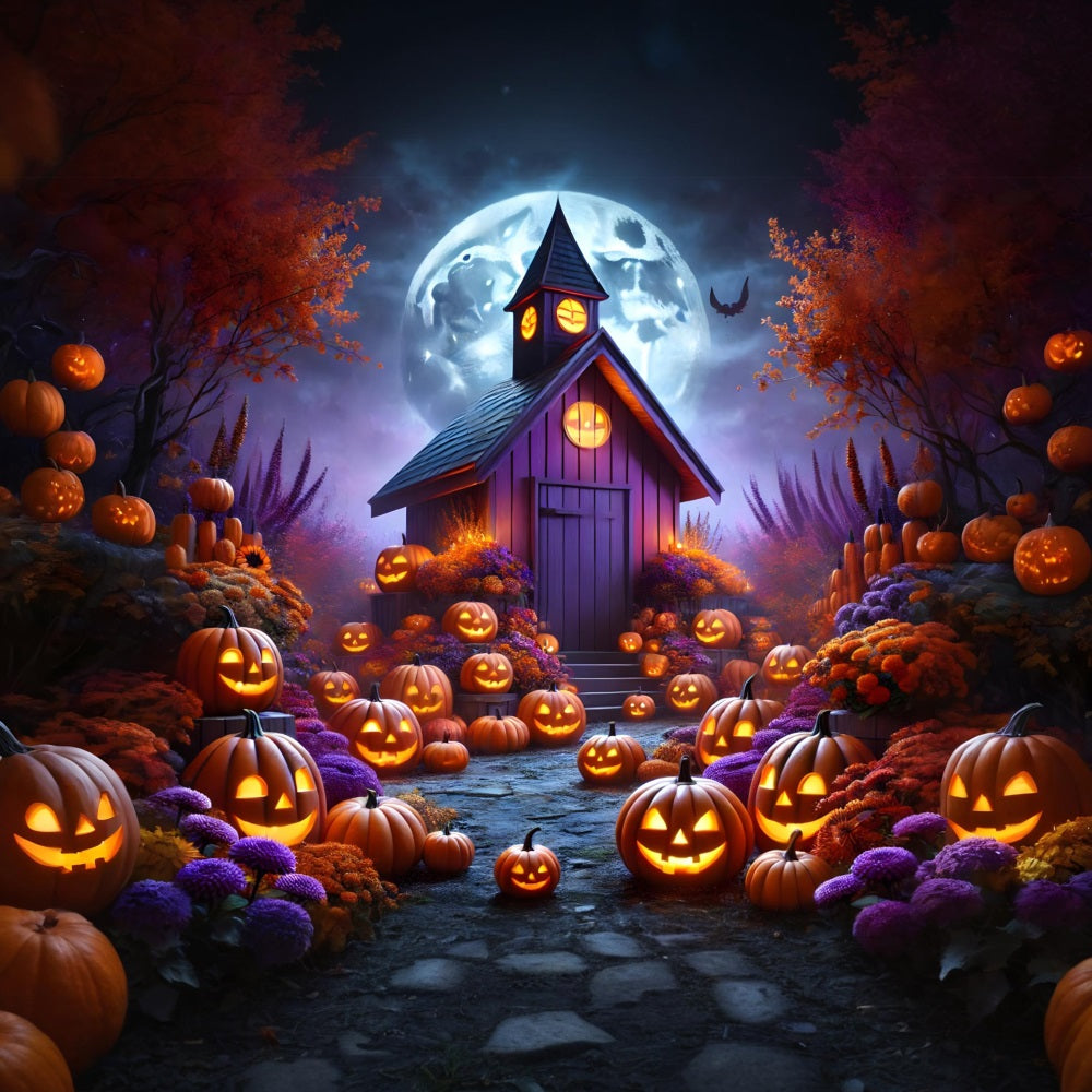 Halloween Pumpkin Lanterns Enchanted Cottage Backdrop RR7-380