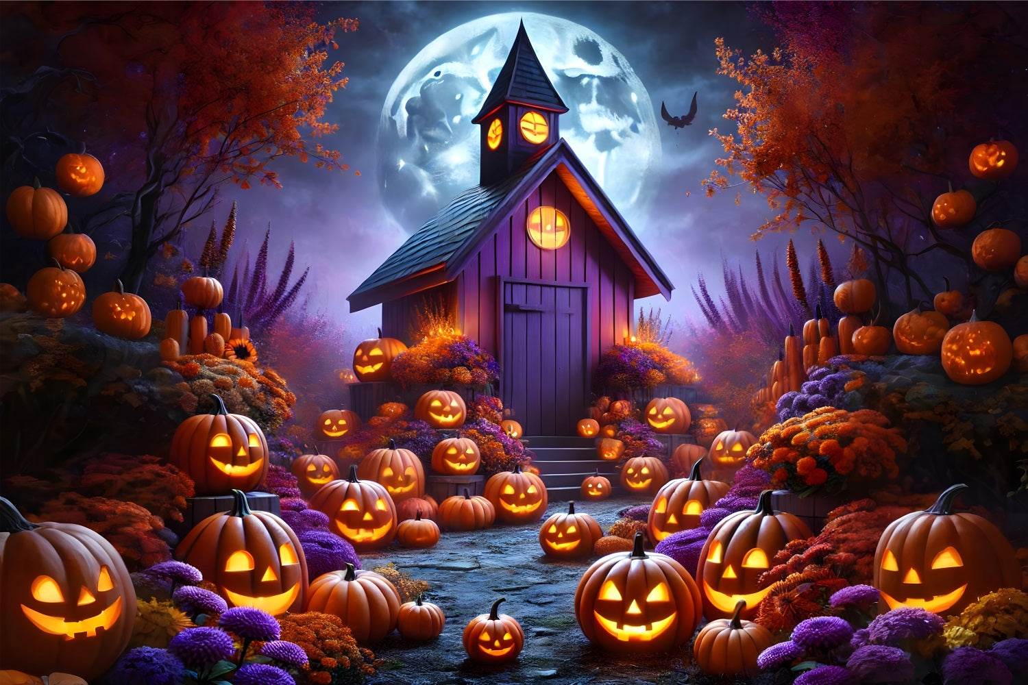 Halloween Pumpkin Lanterns Enchanted Cottage Backdrop RR7-380