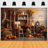 Pumpkins Flowers Halloween Barn Photography Backdrop RR7-381