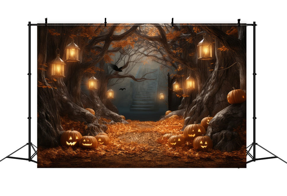 Pumpkin Lanterns Big Tree Halloween Backdrop RR7-386