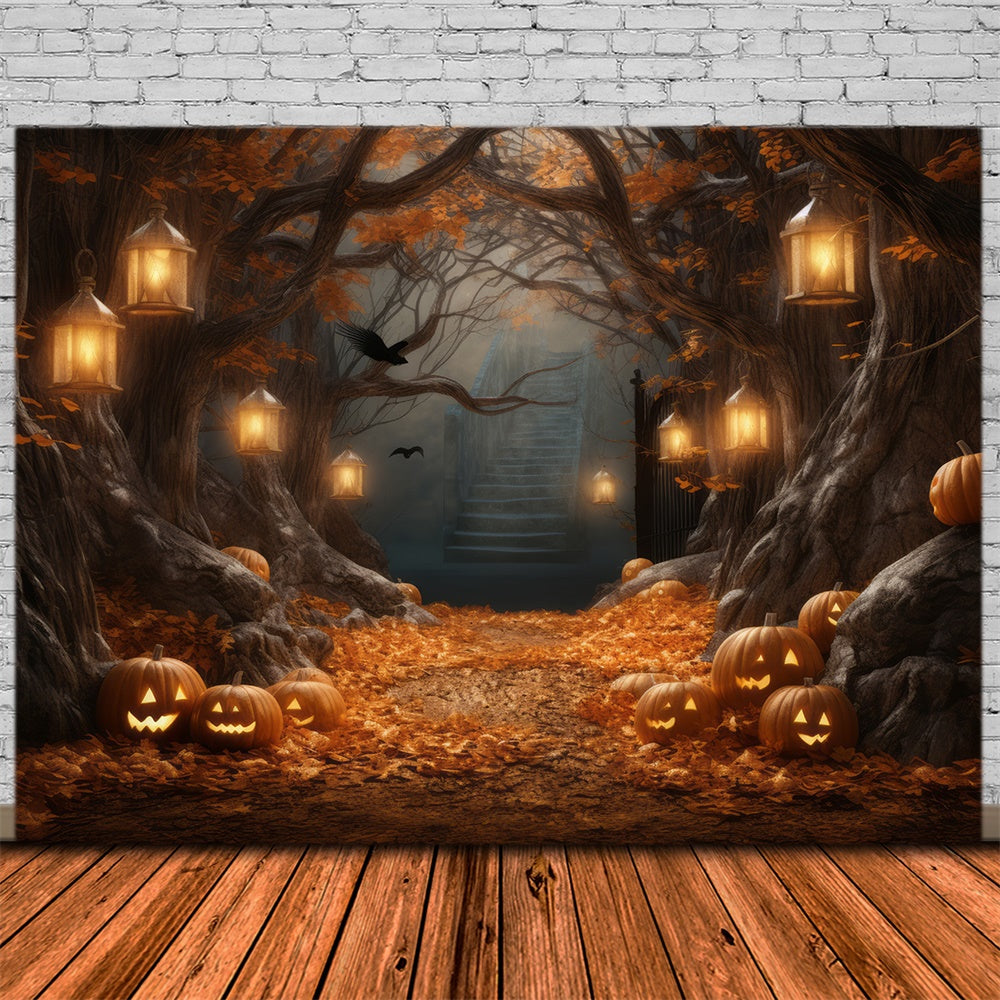 Pumpkin Lanterns Big Tree Halloween Backdrop RR7-386