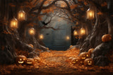 Pumpkin Lanterns Big Tree Halloween Backdrop RR7-386