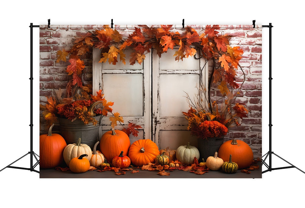 Maple Leaves Door Pumpkins Autumn Backdrop RR7-389