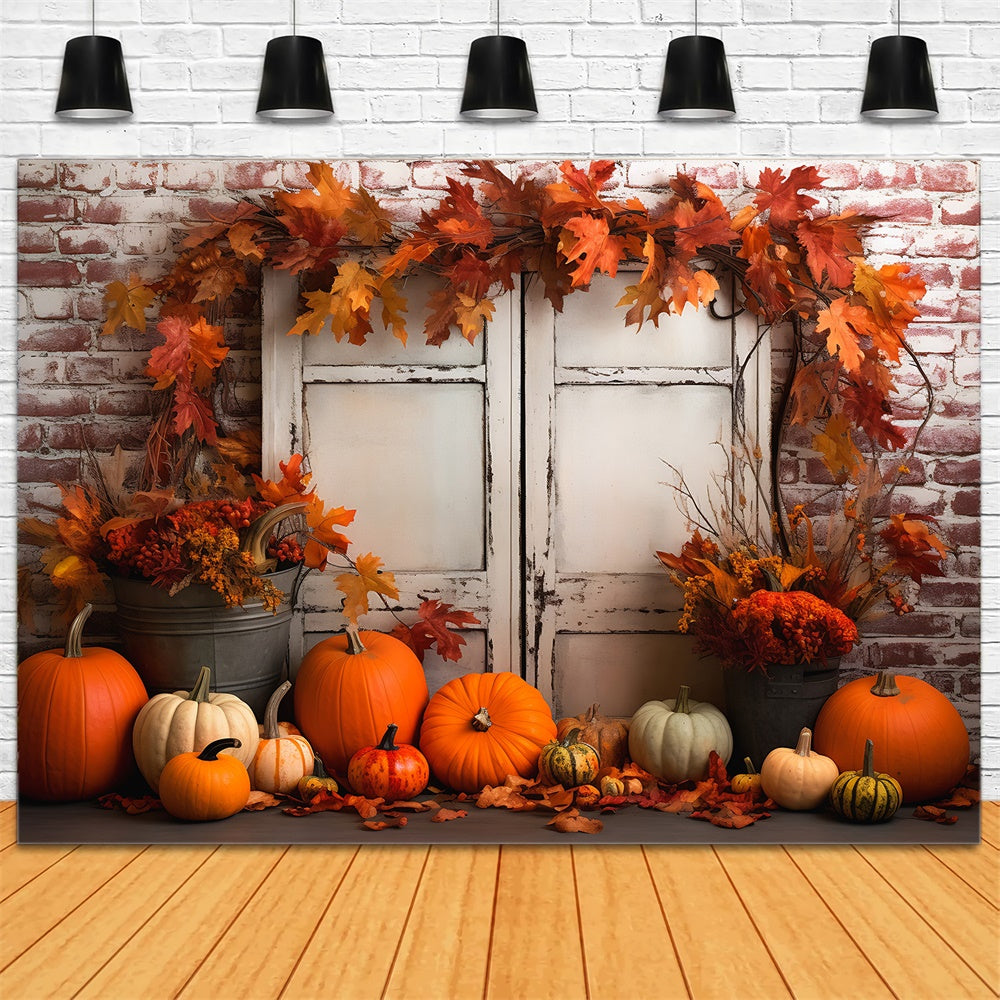 Maple Leaves Door Pumpkins Autumn Backdrop RR7-389