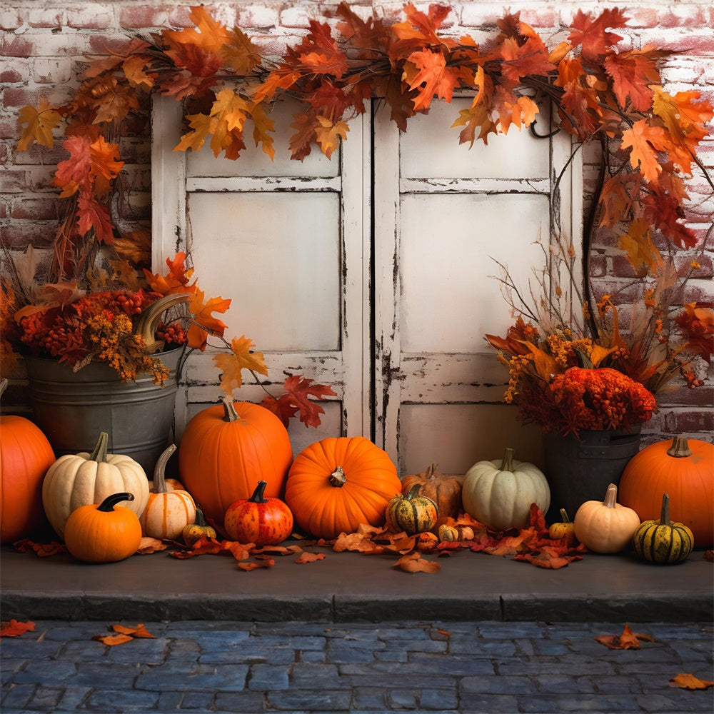 Maple Leaves Door Pumpkins Autumn Backdrop RR7-389