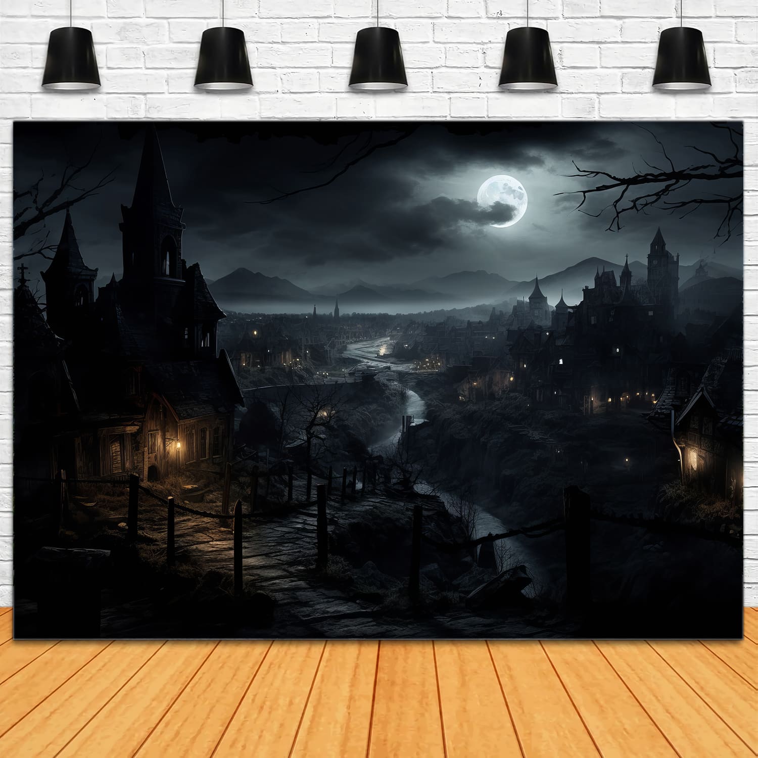 Halloween Night Scary Houses Photography Backdrop RR7-39