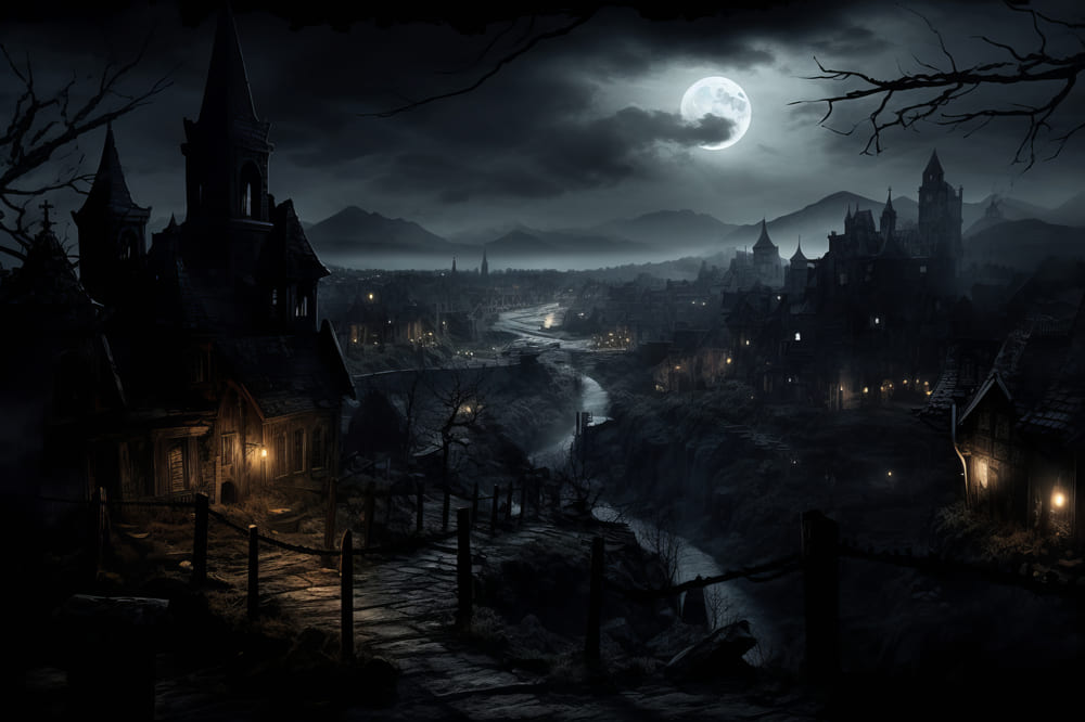 Halloween Night Scary Houses Photography Backdrop RR7-39