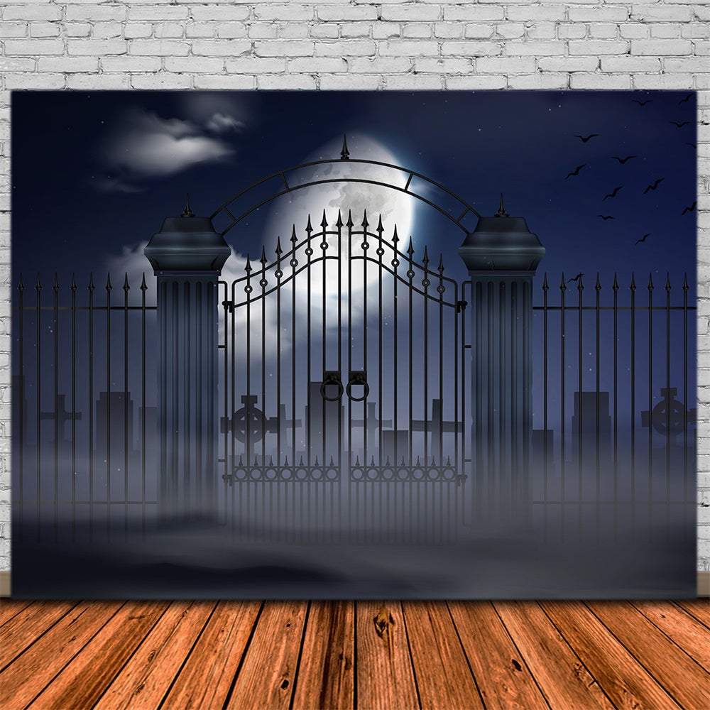 Halloween Old Cemetery Gate Moonlight Backdrop RR7-391