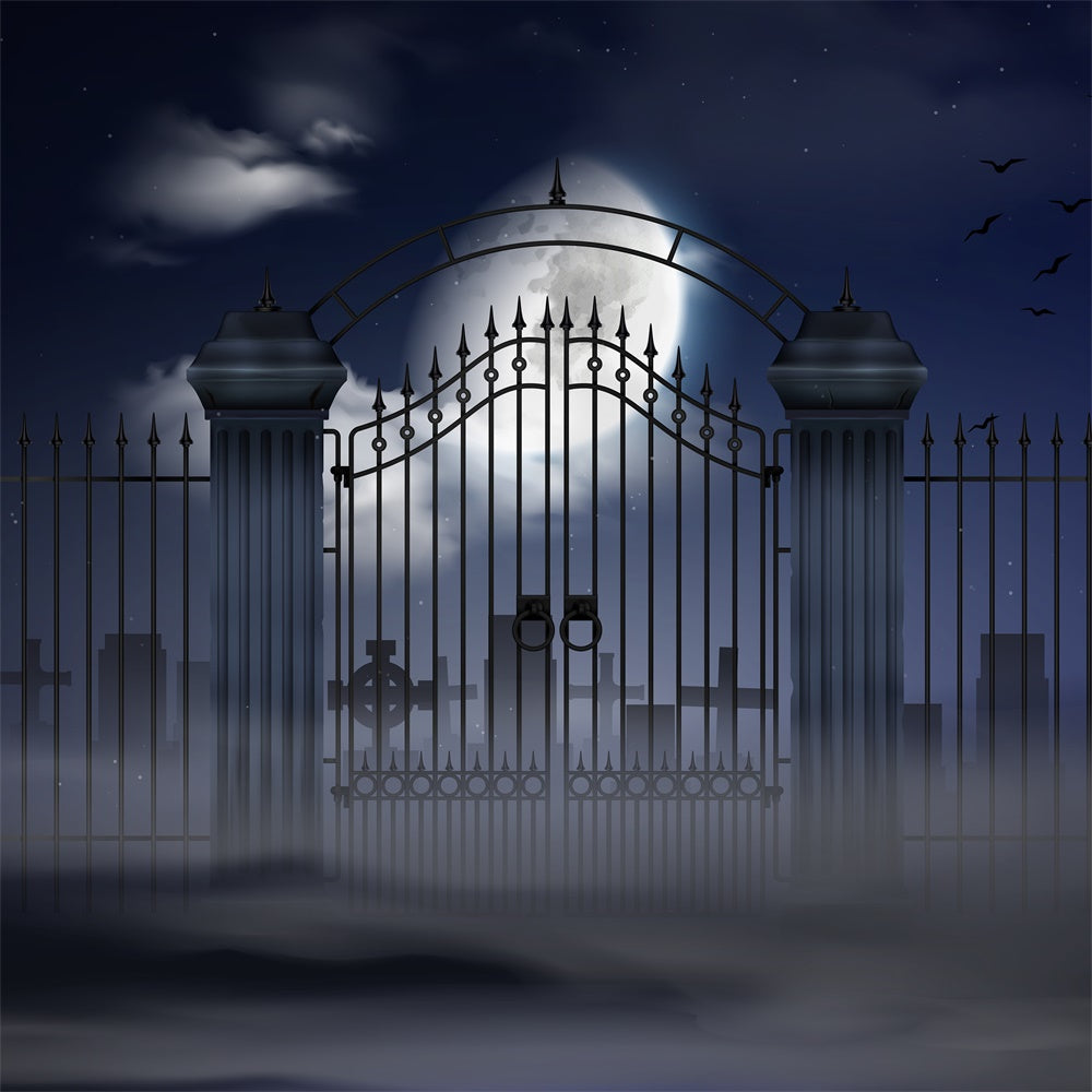 Halloween Old Cemetery Gate Moonlight Backdrop RR7-391