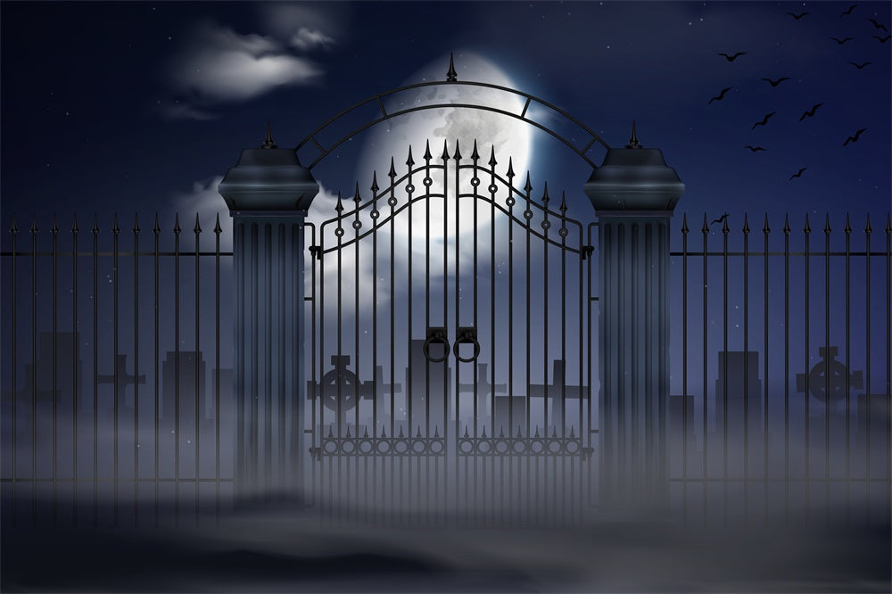 Halloween Old Cemetery Gate Moonlight Backdrop RR7-391