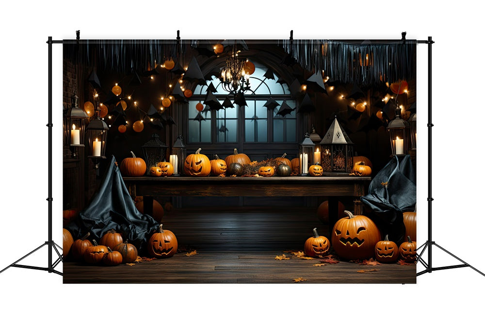 Halloween Horror Room Pumpkins Candles Backdrop RR7-394