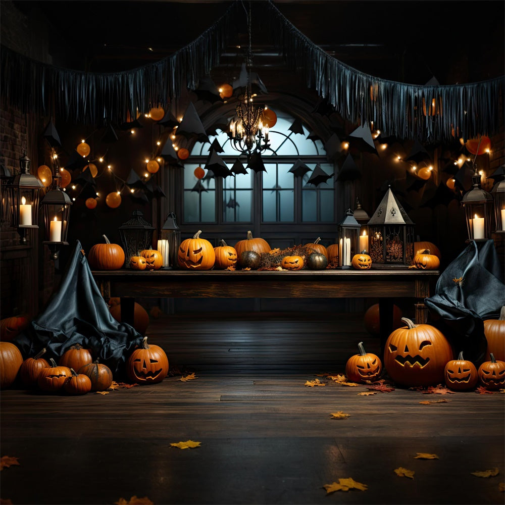 Halloween Horror Room Pumpkins Candles Backdrop RR7-394