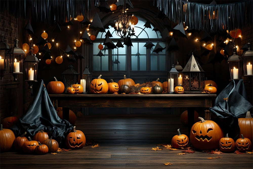 Halloween Horror Room Pumpkins Candles Backdrop RR7-394