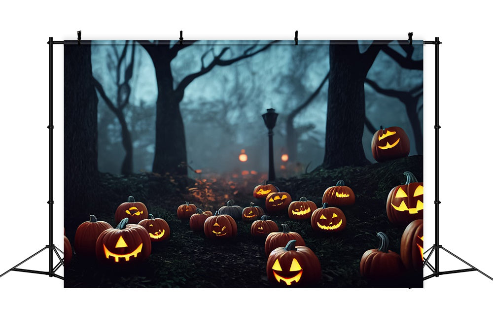 Halloween Night Forest Trees Pumpkins Backdrop RR7-396