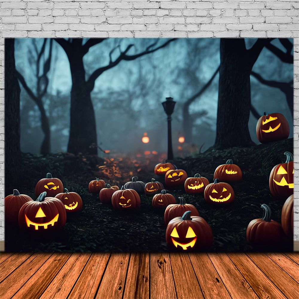 Halloween Night Forest Trees Pumpkins Backdrop RR7-396