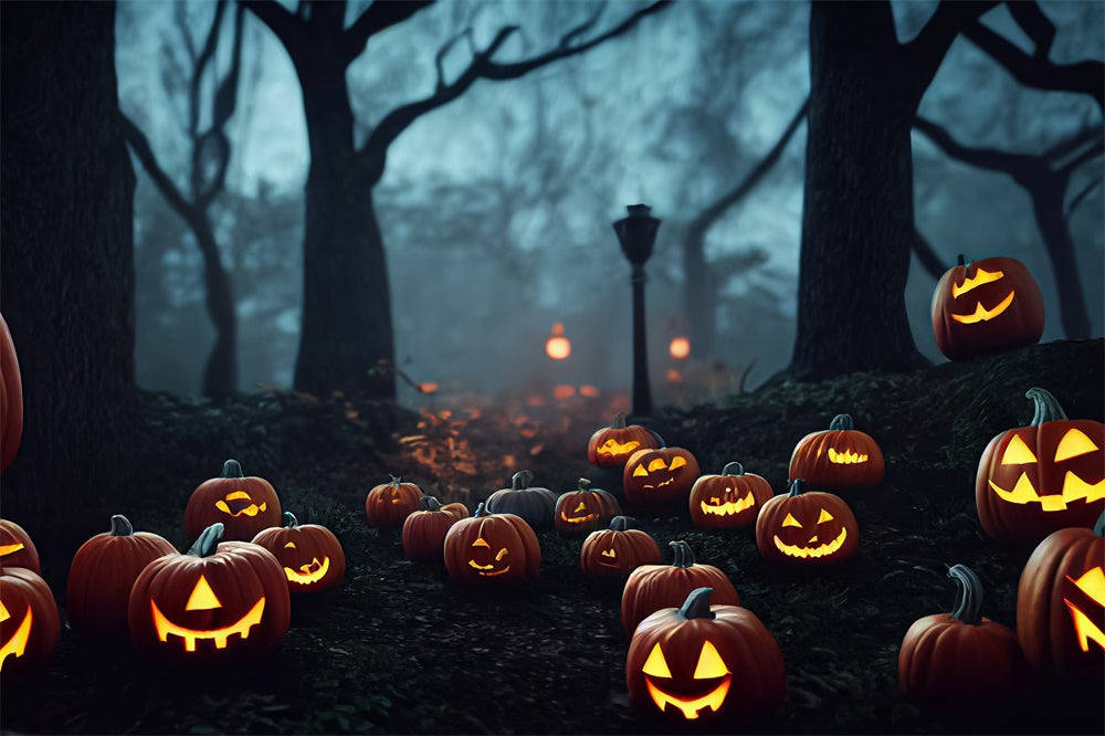 Halloween Night Forest Trees Pumpkins Backdrop RR7-396