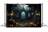 Halloween Haunted Mansion Pumpkins Backdrop RR7-397