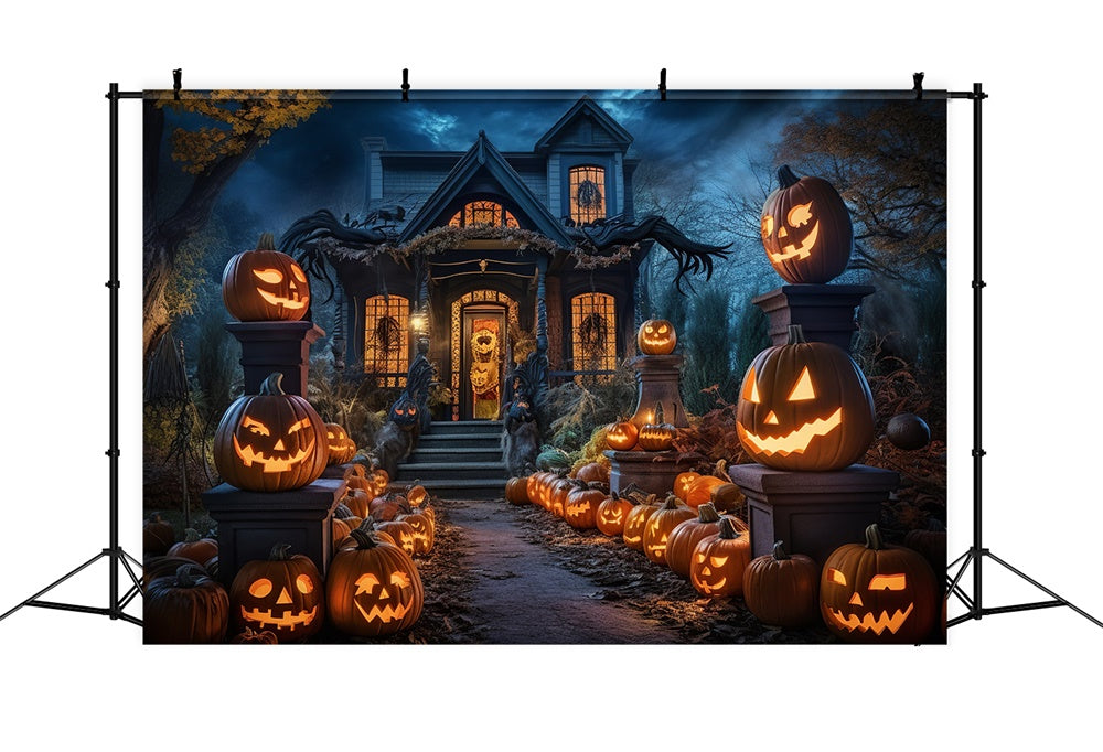 Pumpkins Road Haunted House Halloween Backdrop RR7-398